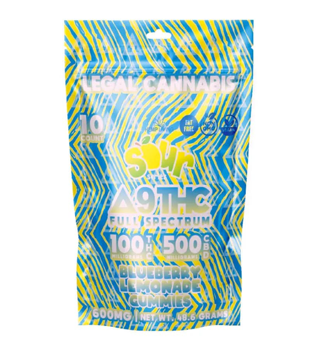 THC Gummies | Sour Series Blueberry Lemonade | 10mg Delta 9 | 5mg CBD | 10 count - Ocoee Botanicals